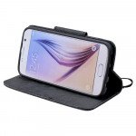 Wholesale Galaxy S7 Edge Color Flip Leather Wallet Case with Strap (Black Black)